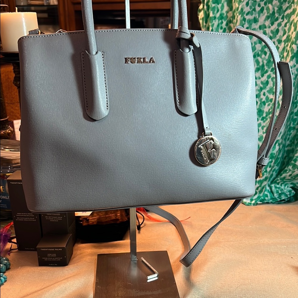 Furla Gray Structured Leather Tote